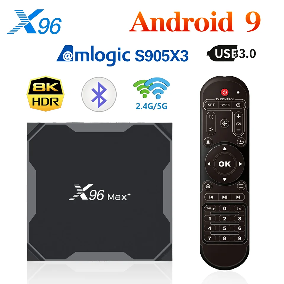 X96 Max+ Android 9.0 TV Box Amlogic S905X3 Doble Banda 2.4G y 5G WiFi BT4.2 LAN 1000M USB3.0 Opcional 4GB+64GB Reproductor Multimedia Inteligente