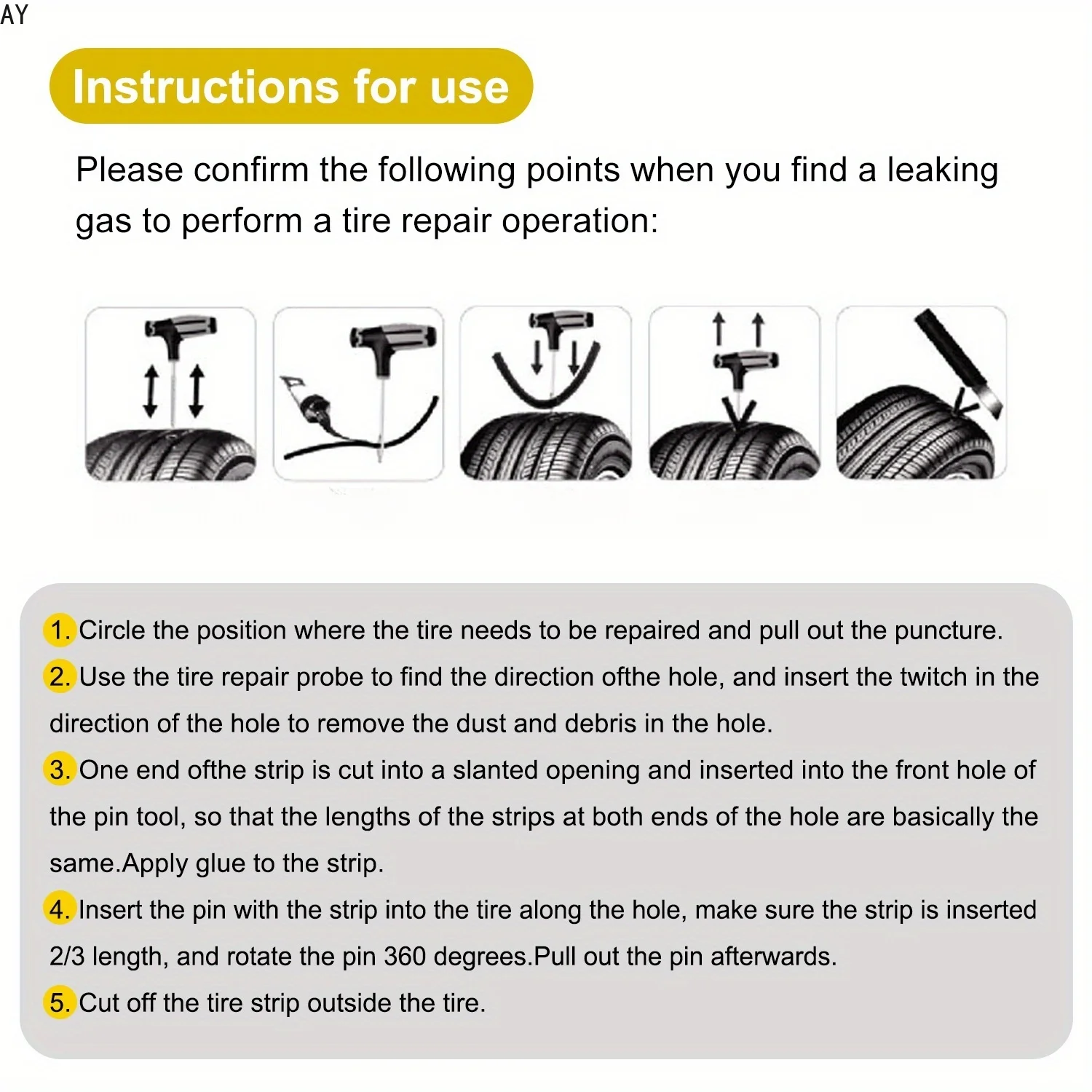 طقم إصلاح الإطارات في حالات الطوارئ - غراء ومطاط عالي التحمل سريع التثبيت للسيارات/الشاحنات/ثقب RVs، أمان أثناء التنقل #5