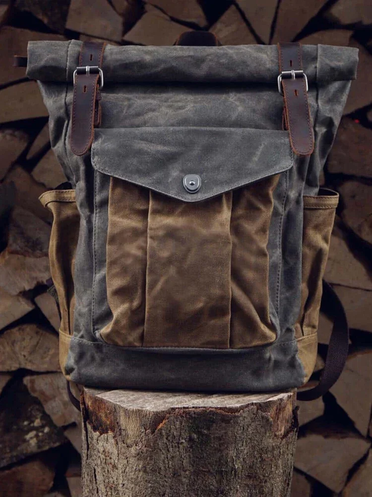 Retro Backpack Military Bag Men's Waterproof Backpack Leather Canvas Bag Leisure Women's Travel Backpack Outdoor School Bag