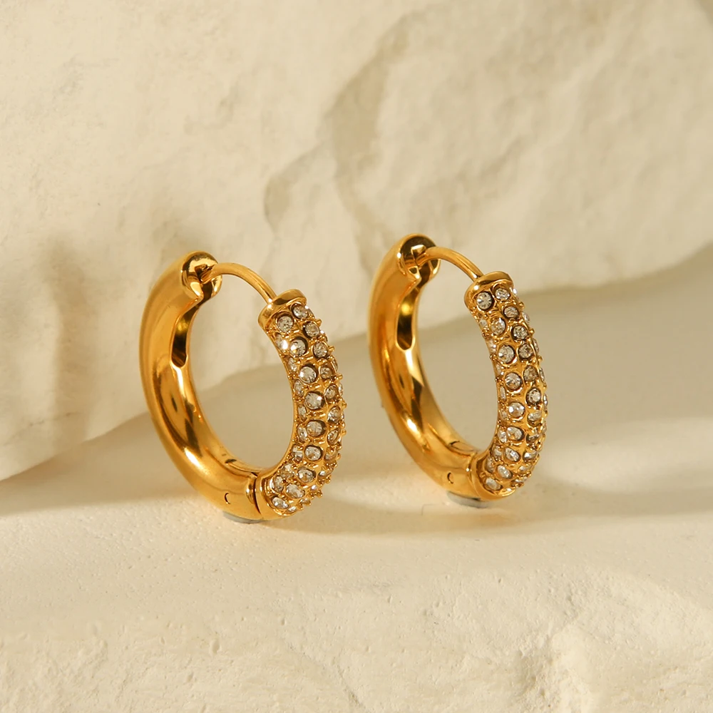 الفولاذ المقاوم للصدأ هندسية دائرية أقراط اليدوية الزركون مايكرو مطعمة المرأة موضة أقراط مجوهرات الزفاف هدايا العيد