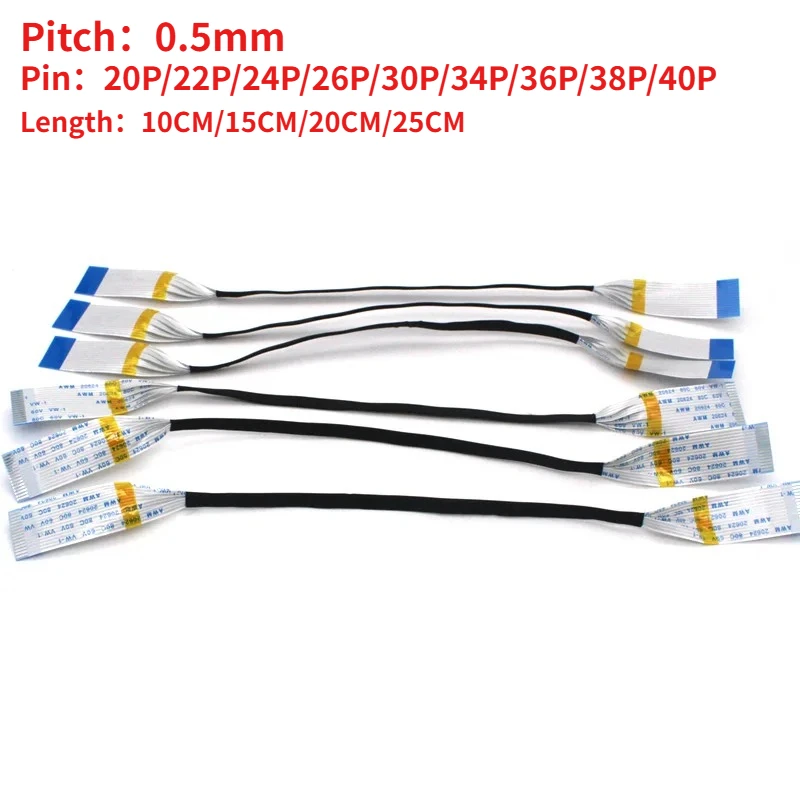 0.5mm 20/22/24/26/30/34/36/38/40 Pin FPC FFC Flexible Flat Cable AWM 20624 80C 60V VW-1 A/B-Type 10CM 15CM 20CM 25CM