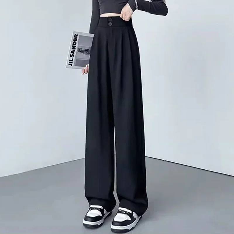 Klassische Koreanische High-Waist Anzughose für Damen, Modische Allround-Arbeitshose, Lässige Weite Gerade Hose für Frauen – Detail 3