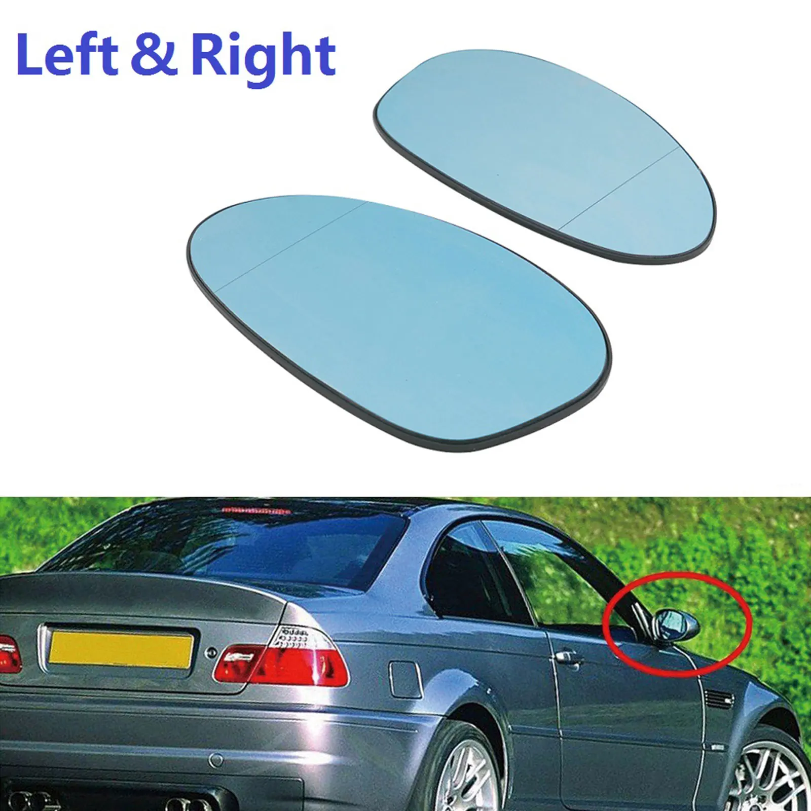 

Left/Right Side Heated Blue Side Car Door Mirror Glass for BMW E46 E90 E91 E87 E88 E81 E82, Replace 51167145267 51167145268