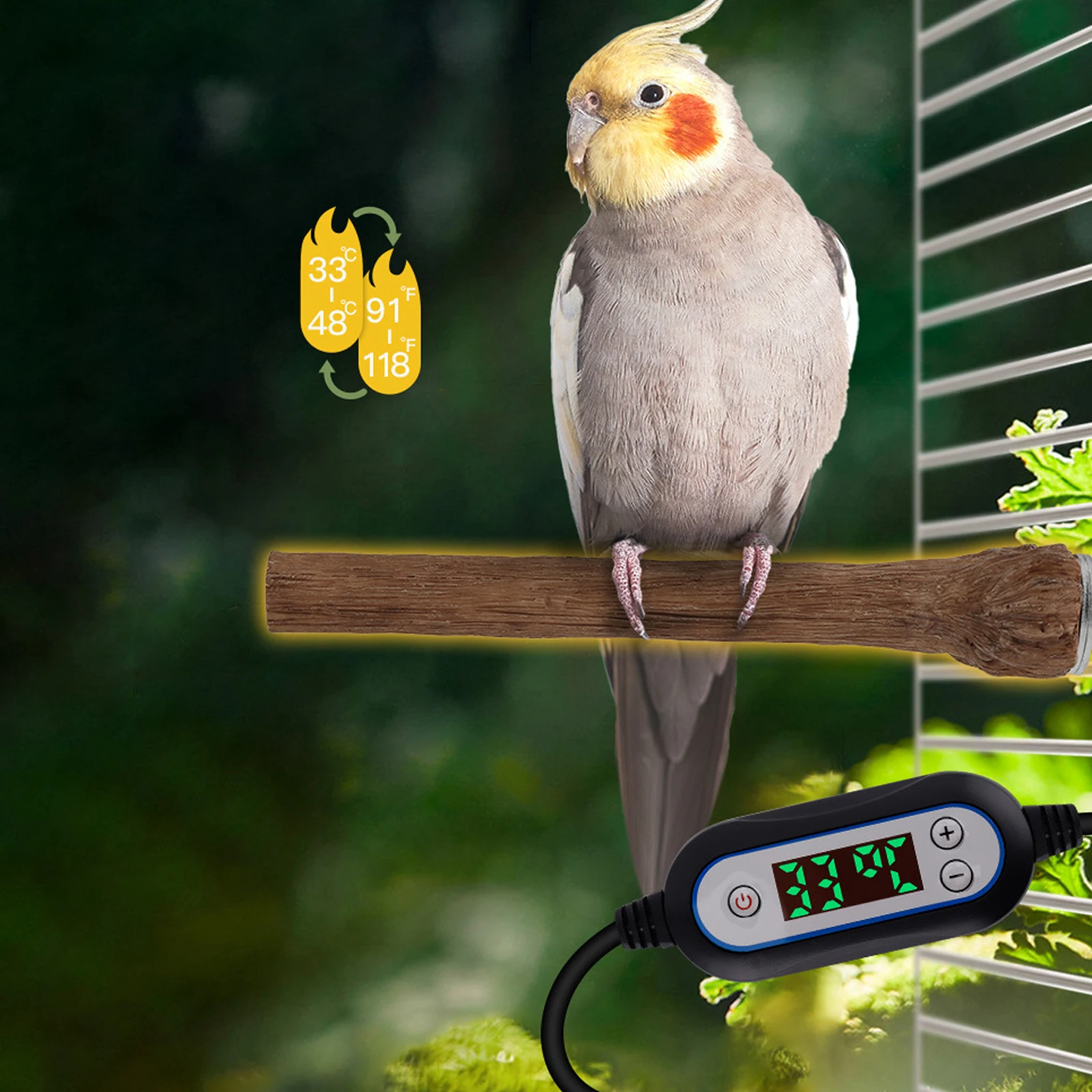 Heated Bird Perch Platform Resin Cage Accessories Bite Resistant Bird Cage Heater for Medium Large Lovebirds Cockatiel Canaries