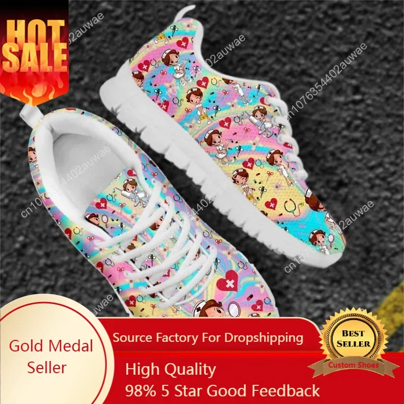 

Infermiera disegno scarpe da donna arcobaleno infermieristica medica Lace Up Sport Sneaker Healthcare Design scarpe basse Casual