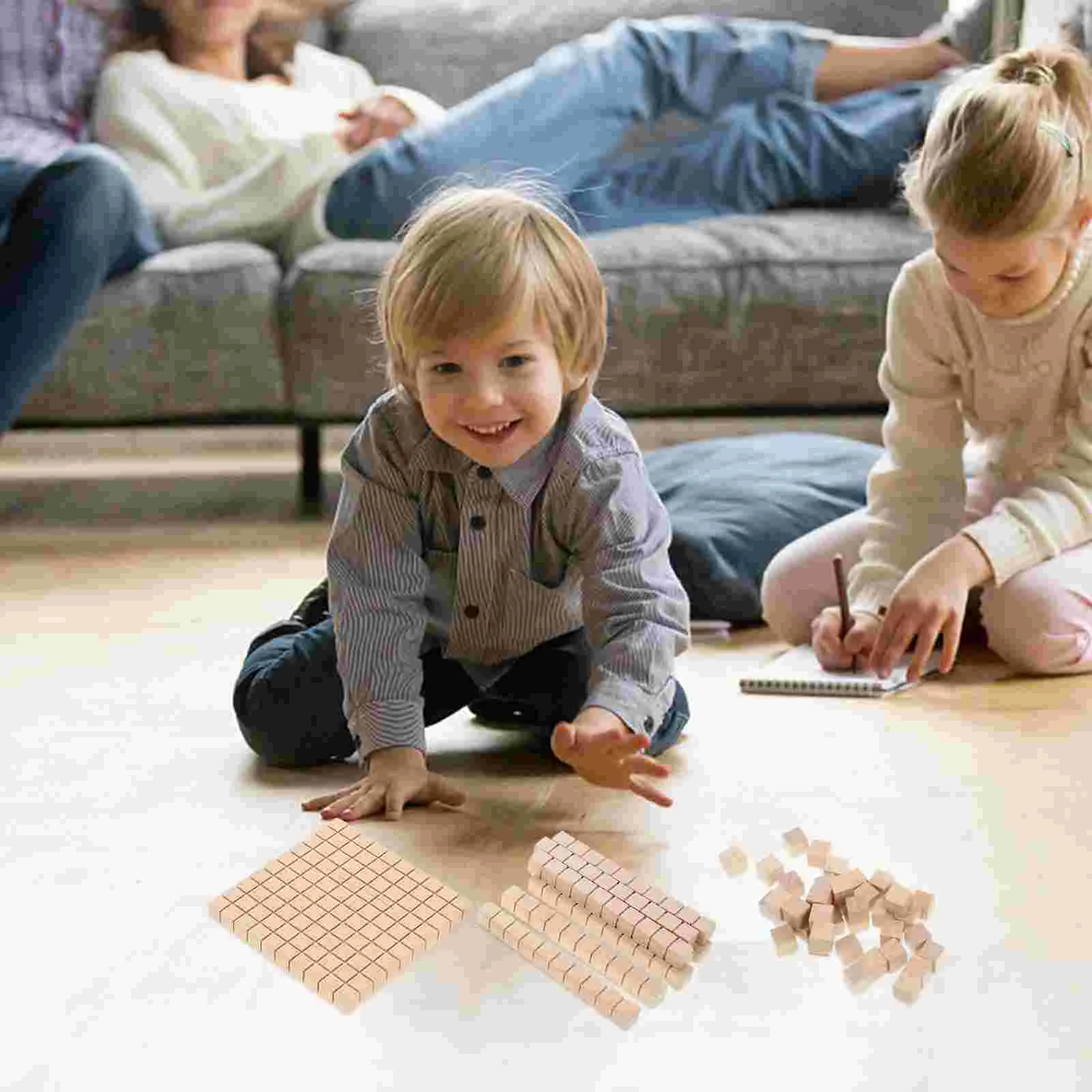61 Pcs Teaching Aids Math Building Block Model Student Blocks Counting Cubes for Kids Wood Game Learning Material