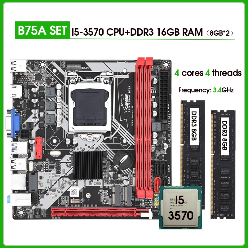 B75 A Motherboard LGA 1155 Kit with Core i5 3570 processor and 2*8G=16GB DDR3 PC Memory B75 placa mae Set combo USB 3.0 SATA 3.0