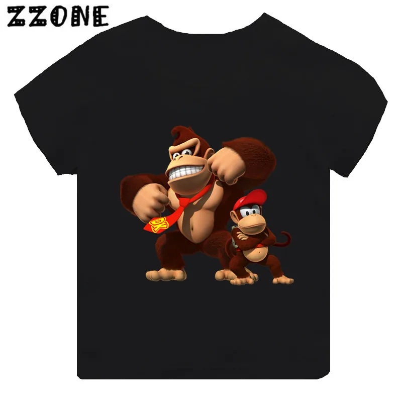 

Donkey Kong Country Monkey Print Cartoon Kids T-shirt Girls Clothes Baby Boys Black Short Sleeve T shirt Children Tops,TH5221