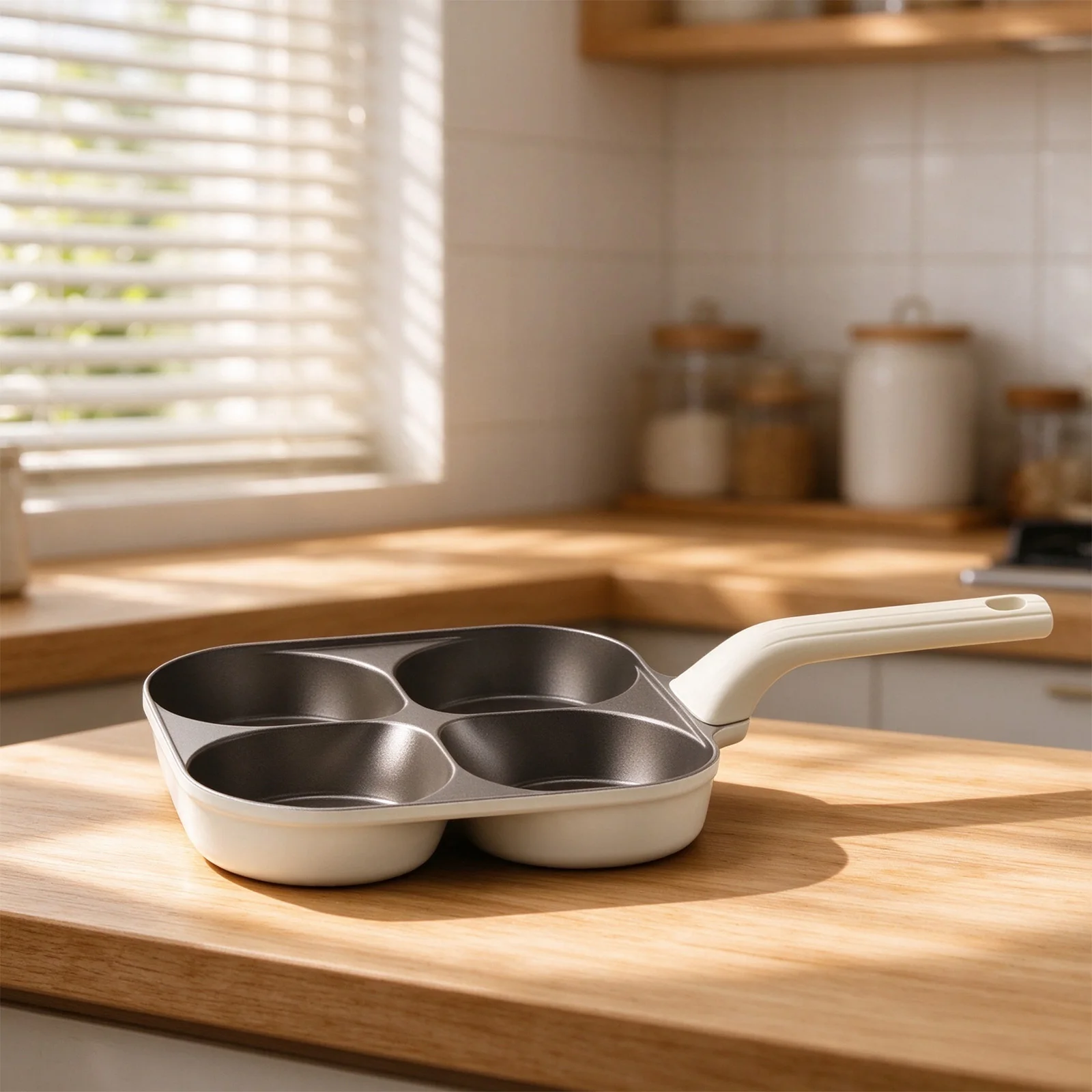 Four Compartment Frying Pan Built with Titanium Material for Strength Thermal Efficiency and Everyday Kitchen Use