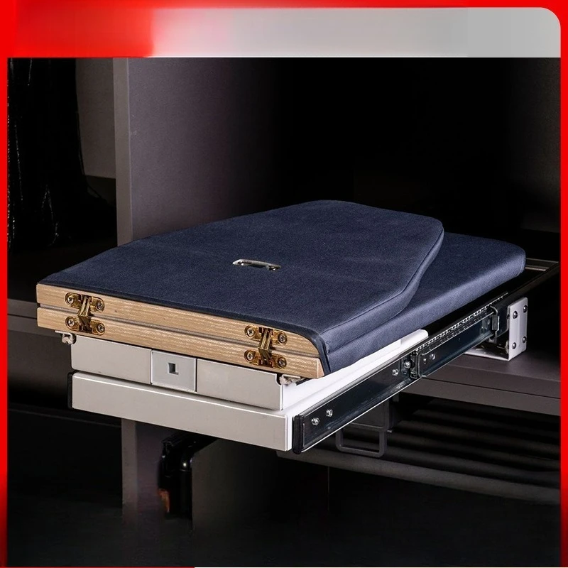 Folding Telescopic Ironing Board with Mute Damping Buffer, Recessed Storage Hardware for Household Cloakroom