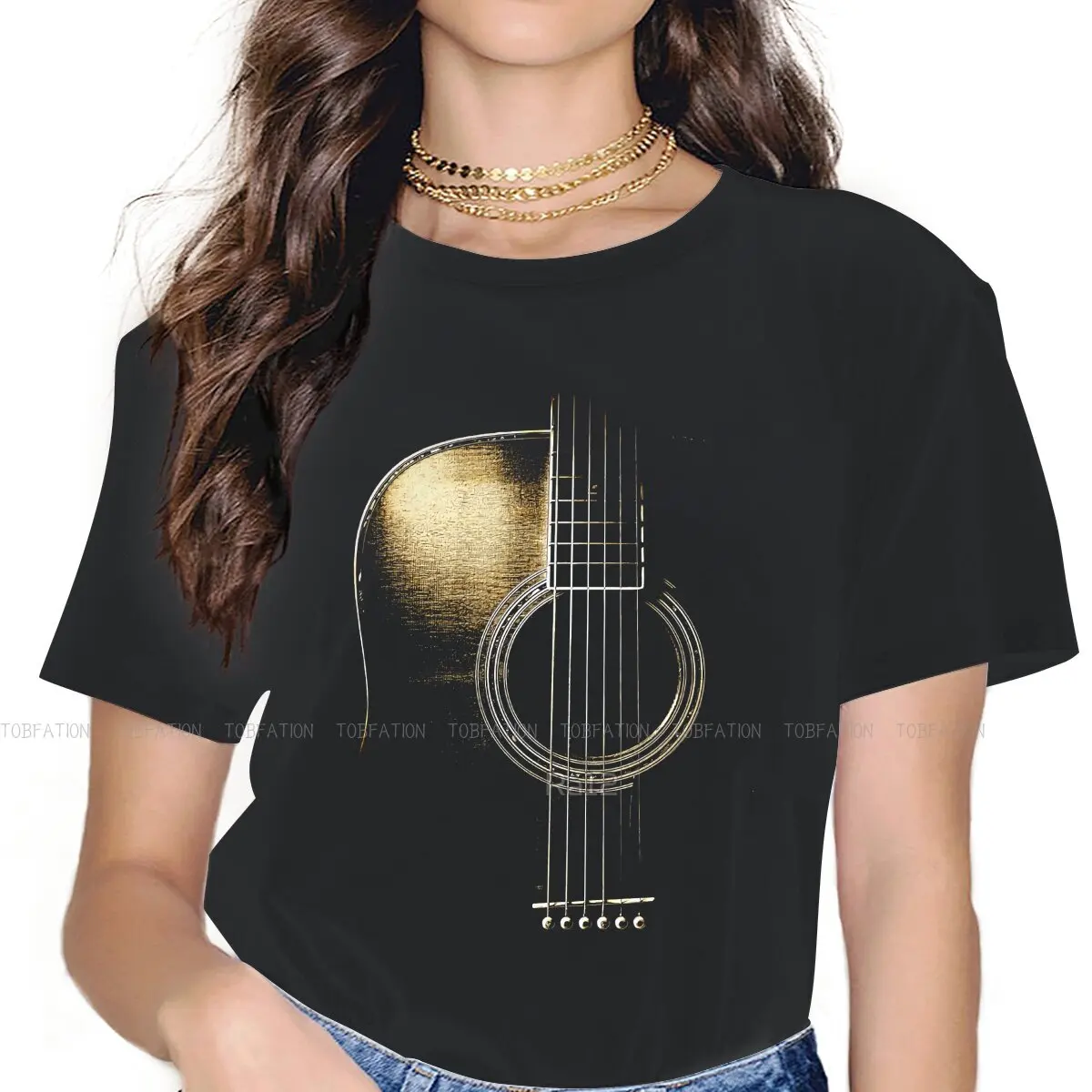 Acoustic Guitar Lite Classic  TShirt For Women Bass Guitar Rock Music Tops Harajuku Ladies T Shirt Cotton Graphic Loose