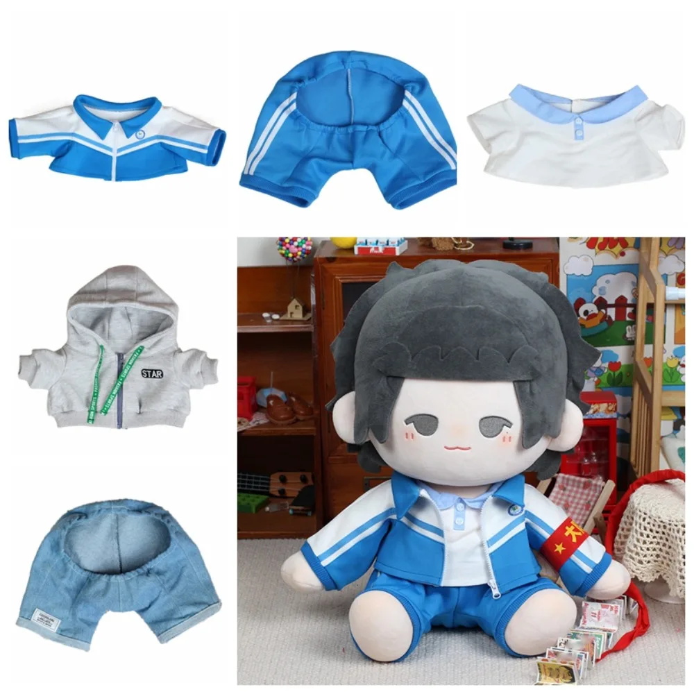 Hoodie 40cm Cotton Doll Clothes School Uniform Denim Shorts Plush Doll Clothes Cartoon Top No Attribute Doll Clothes