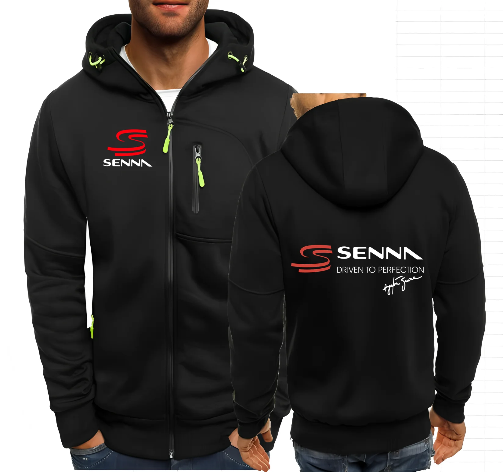 Ayrton Senna Brazilian Formula 1 Legend Men Hoodies Sweatshirts Zip up Hooded Sweatshirt Men Car F1 Sportswear Casual Jacket view 5