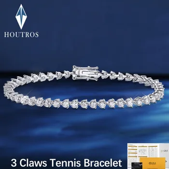 Houtros 3 Prong Full Moissanite Tennis Bracelet for Women 925 Sterling Silver 3mm D VVS1 Diamond Tennis Chain Luxury Jewelry GRA