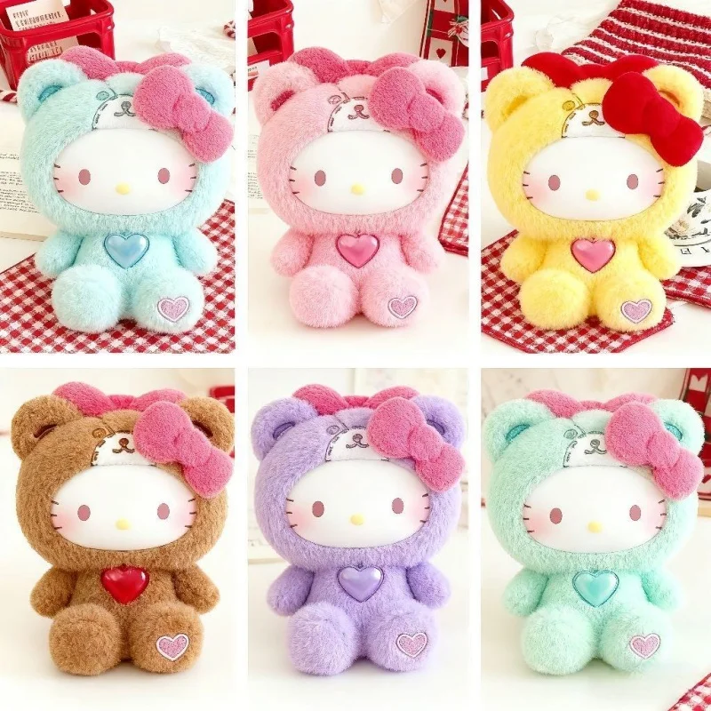 Новинка 2025, оригинальная серия Hello Kitty Teddy, одежда для сна, модная слепая коробка, игрушки, кавайные куклы, коллекционный брелок, кулон, загадочная коробка