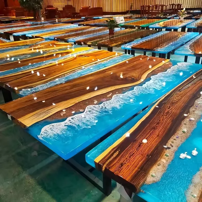 Factory Direct 2026 MORE DESIGN Luxury River Ocean Live Edge Epoxy Solid Walnut Wood Dining Resin Table