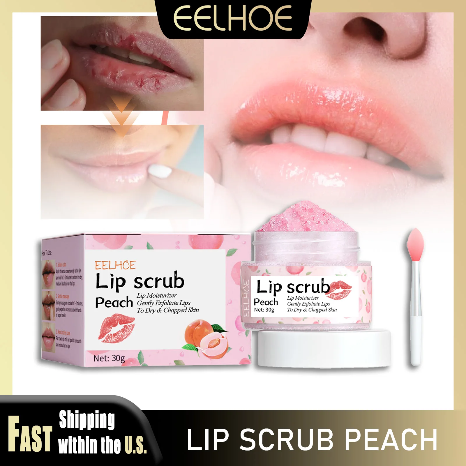 

EELHOE Fruit Lip Scrub Cream 30g Set Pink Peach Brighten Exfoliating Lip Mask Plumper Moisturizing Nourishing Lip Care For Women
