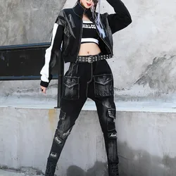 2024 Spring Autumn Leisure Fashion Denim Pant Set Women Handsome Coat + Harem Pants Two Piece Set LX1004