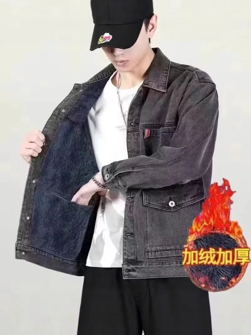 سترة رجالي دافئة مبطنة بالصوف بجيوب متعددة معطف شتوي سميك من قماش الدنيم ملابس عمل فضفاضة مقاس كبير متينة مقاومة للأوساخ #1