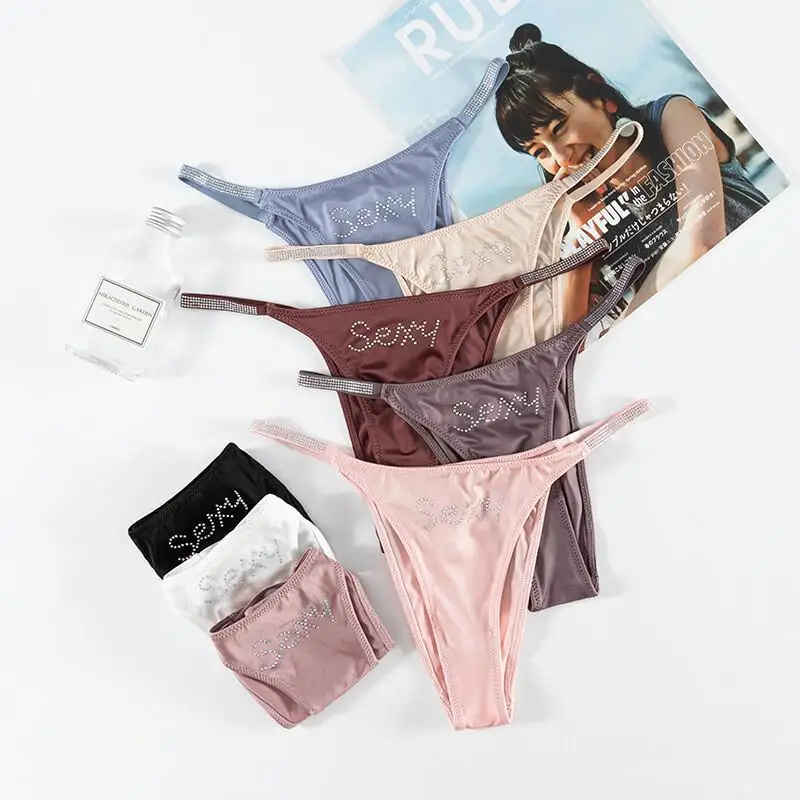 

2 шт. женские сексуальные быстросохнущие бесшовные трусики-стринги с низкой посадкой, украшенные стразами, в европейско-американском стиле, с тонкими бретелями