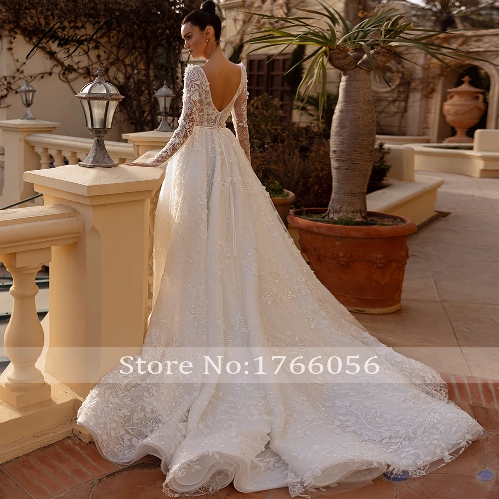 Customized Scoop Neck Long Sleeve Lace Vintage Wedding Dress Sexy Backless Appliques Beaded Court Train A Line Bridal Gown image 2