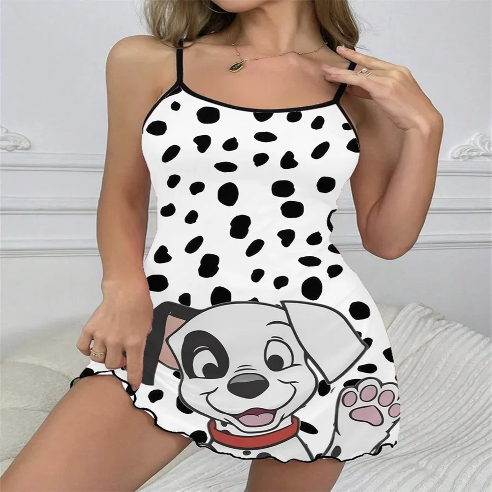 

2024 Short Style Women's Summer Nightwear Cartoon Pattern Print Sleeping Dress for Women Sexy Charming Female Suspender Skirt