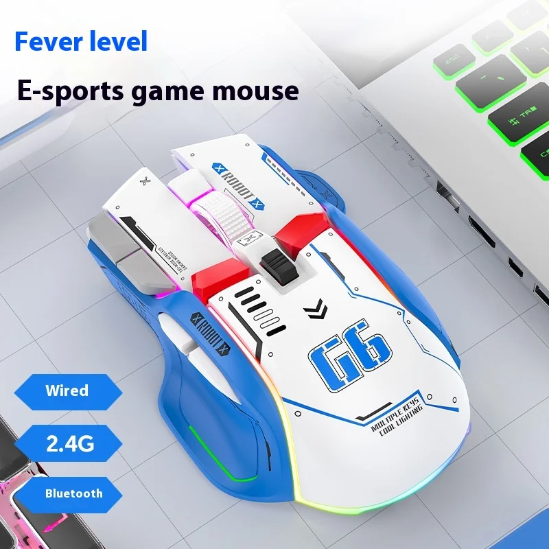 Xunsvfox G6 Mechanical Mouse Wireless Bluetooth Three-Mode Soft Voice Gaming Mouse Dpi Multi-Gear Adjustable Desktop Notebook