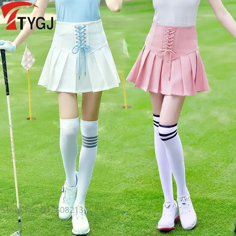 

TTYGJ Ladies Strap A-lined Skirt Summer Anti-exposure Golf Pleated Skirt Women Retro High Waist Culottes with Inner Shorts XS-XL