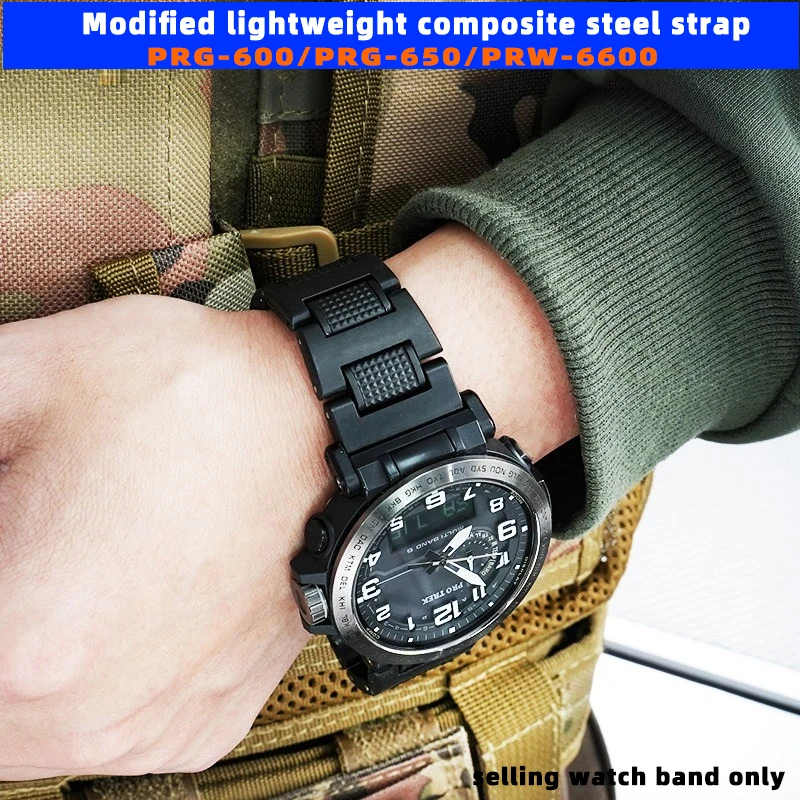 For Casio mountain watch PRG-600/PRG-650/PRW-6600 modified lightweight composite steel strap with Men's Black Chain Accessories