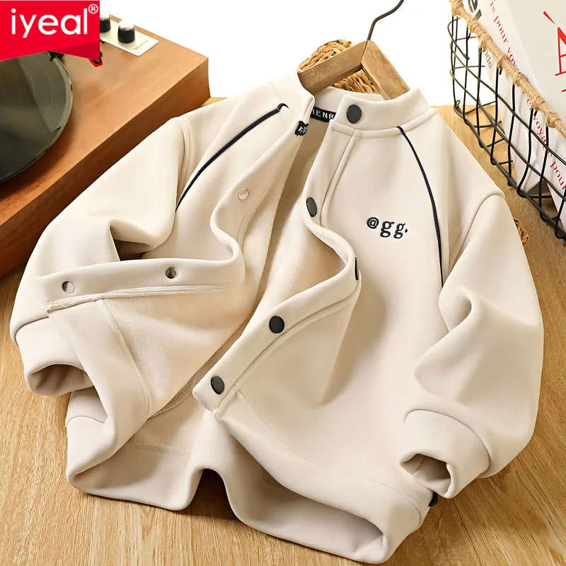 IYEAL Kids Boys' Warm Fleece Jacket 2025 Winter Children's Thick Long Sleeved Jacket Fashionable Casual Warm Top