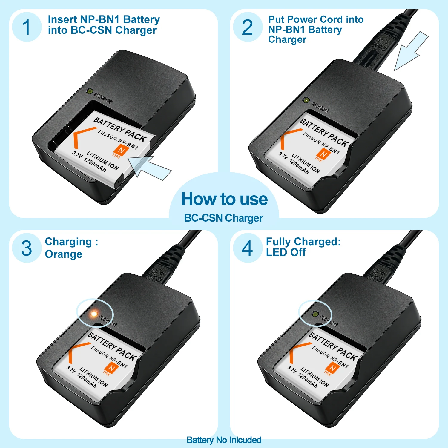 BC-CSN Batterieladegerät für Sony NP-BN1 Akku für DSC-T99 TX5 TX30 TX66 TX100V QX10 QX30 QX100 W310 W350 W520 W560 W630 WX9 WX7 – Detail 4