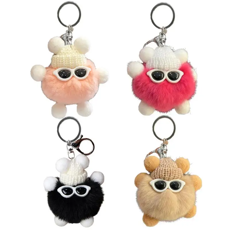 Cute Plush Keychain Adorable Anime Easy Carrying Plush Briquettes Pendant Keychain With Sunglasses Keychains For Birthday