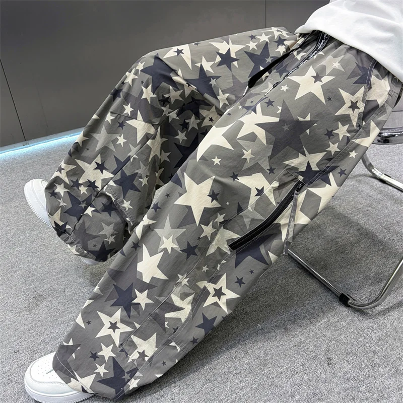 Big Boys Summer Cool Wide Leg Pants Fashion Camouflage Star Print Quick-Drying Anti-Mosquito Pants Teenage Casual Sport Trousers
