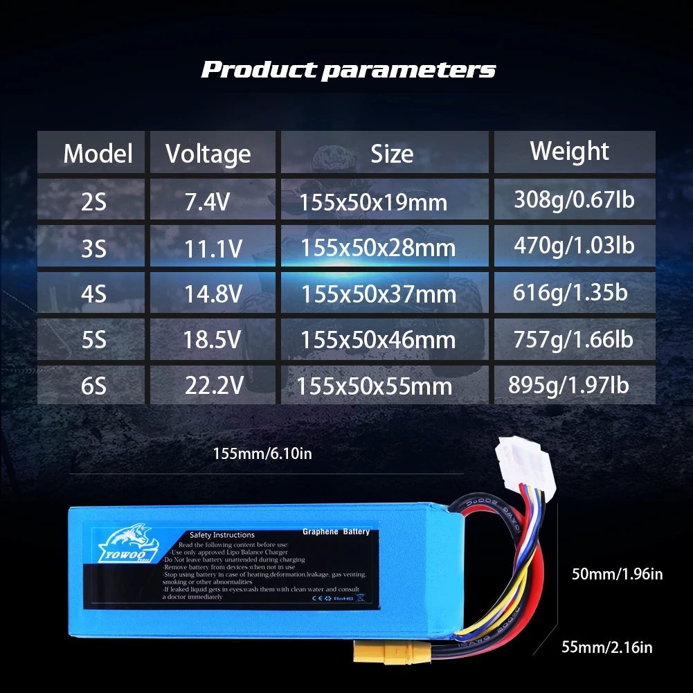 1/2 حزمة Yowoo 6S 22.2 فولت 5000 مللي أمبير 6000 مللي أمبير بطارية ليبو الجرافين XT90 EC5 XT60 100C RC طائرة هليكوبتر سيارة قارب شاحنة أجزاء
