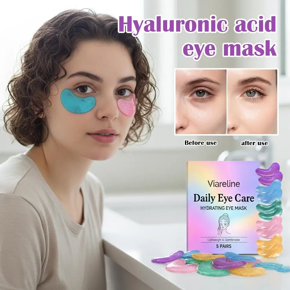 Hydrogel Eye Patches, 5 Pairs Under Eye Masks for Dark Circles & Puffiness, with Hyaluronic Acid, Eye Gel Pads for Women & Teens