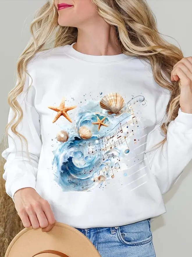

Blue Beach Music Y2k Korean Style Hoodie Women Oversized Hand Painted Graphic Sweatshirt Warm Cozy Fleece Casual Winter 2025