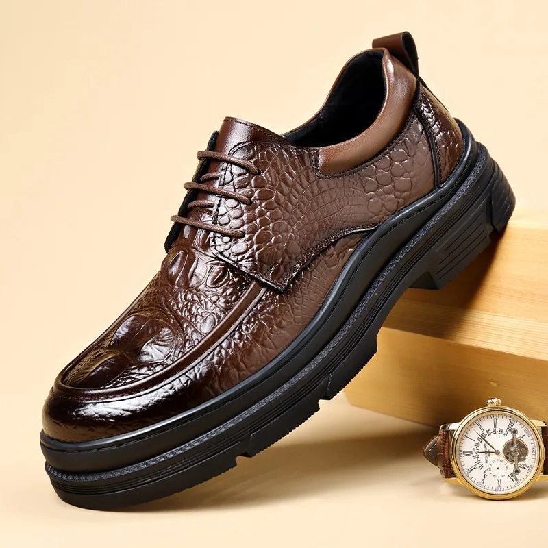 Men's Leather Shoes With Crocodile Pattern Autumn Breathable Business Casual Formal Wear Men's Shoes Trendy First-layer Cowhide