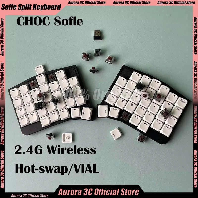 

Choc Sofle Низкопрофильная разделенная клавиатура 2,4G Беспроводная одномодовая механическая клавиатура Комплект горячей замены Поддержка VIAL Эргономичный ПК геймер