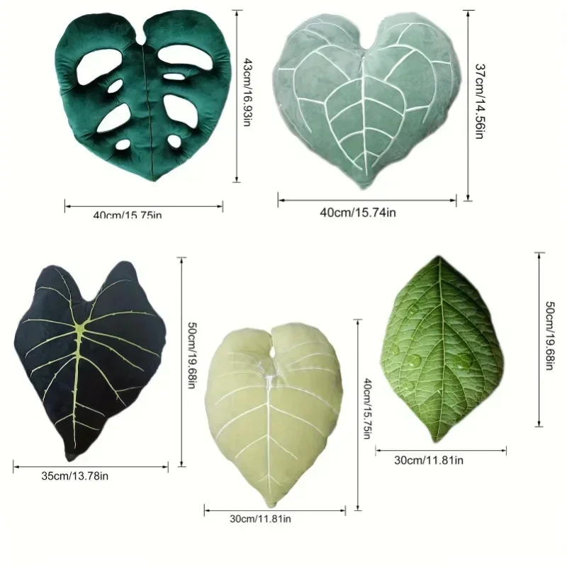 Plush Green Leaf Pillow Stuffed Plant Lifelike 3D Leaves Cushion Plushie Cute Garden Room Sofa Decor Throw Pillow