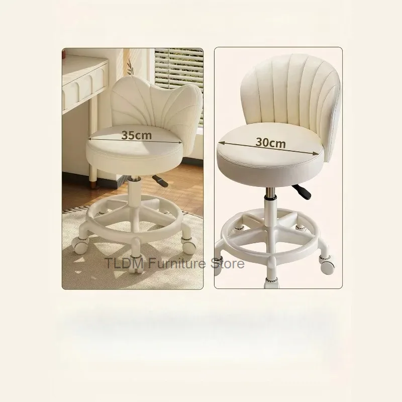 Shell Shaped Tufted Swivel Desk Chair Height Adjustable Rolling Vanity Stool Soft Upholstered Seat for Bedroom Makeup Room