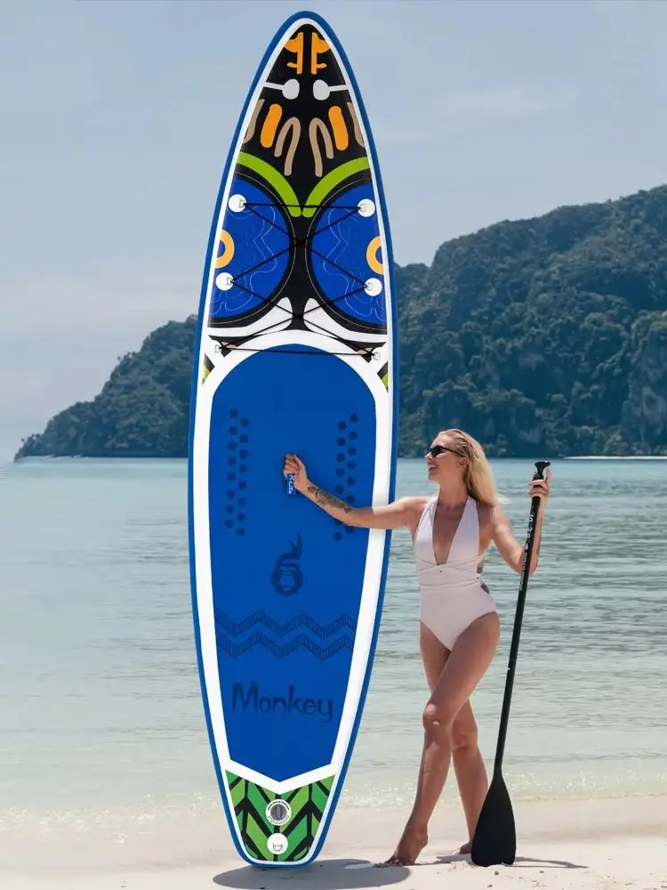 Feath-R-Lite SUPFR02D Aufblasbares Stand-Up-Paddleboard 335x83x15cm SUP-Board 165kg Tragkraft für Erwachsene mit verstellbarem Paddel, 3 Finnen, Sicherheitsleine, wasserdichter Handytasche, Tragegurt,