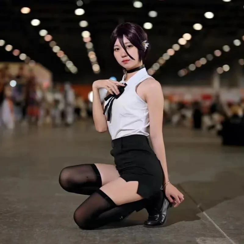 Reze-Disfraz de motosierra para Cosplay, ropa, camisa, corbata, peluca corta, anillo para el cuello, uniforme de Anime para mujer, Carnaval de Halloween, FS; 5'B