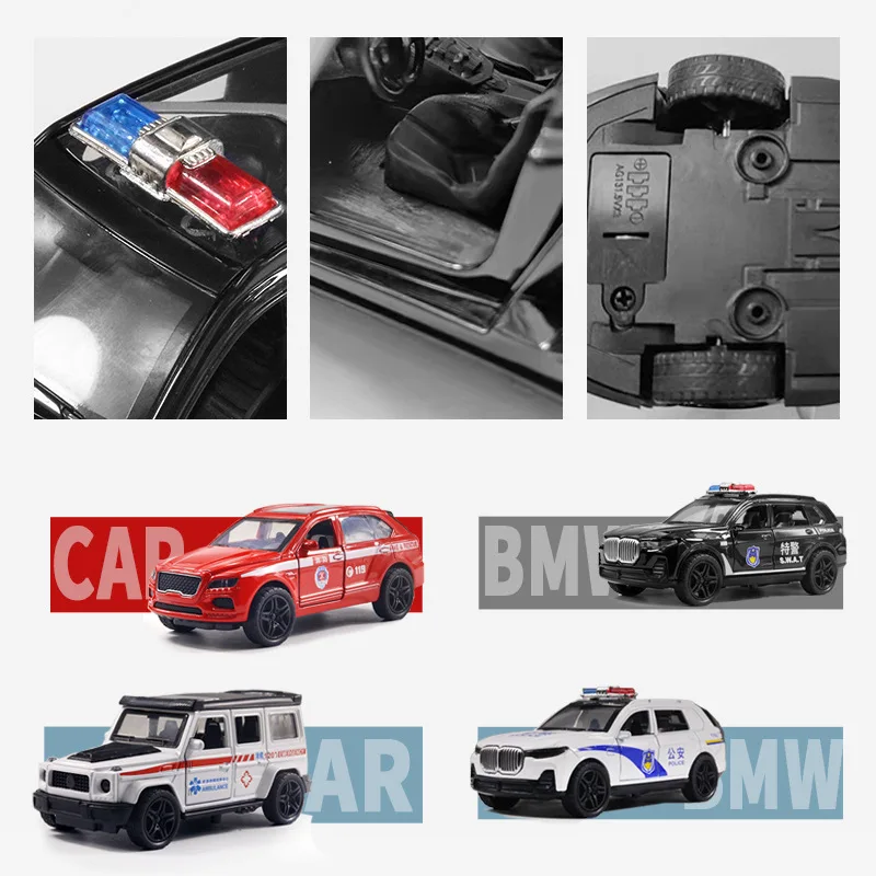 Toy Police Car Fire Truck Public Security Car Children's Toys with Sound Light Alloy Car Model Return Toys
