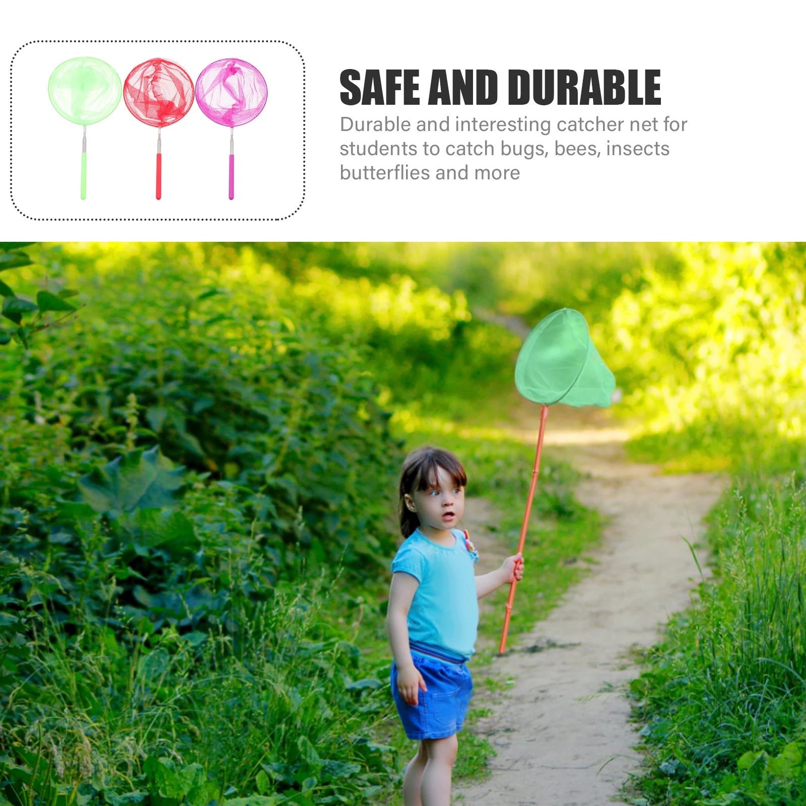 3 pezzi di cattura colorata rete elastica farfalle catcher per bambini insetti esplorazione di insetti attività estive all'aperto biologia