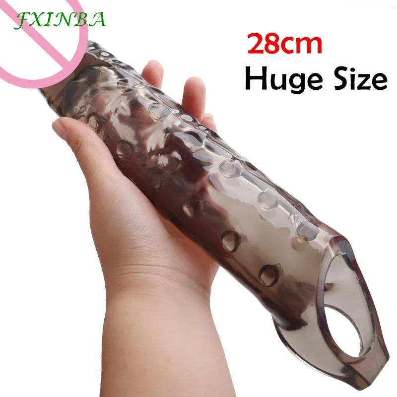 FXINBA 14-28cm Realistic Penis Sleeve Extender Large Reusable Condom Delay Penis Extender Sex Toy for Men Cock Enlarger Sleeve