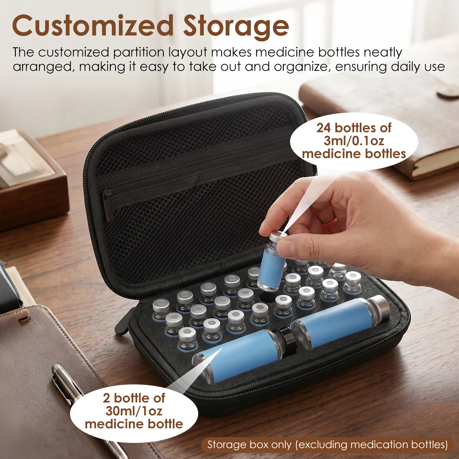 11/26 Slots Insulin Vial Storage Case Portable Peptide Storage Box for Fridge and Traveling Fits Standard Vial 3ml and 30ml