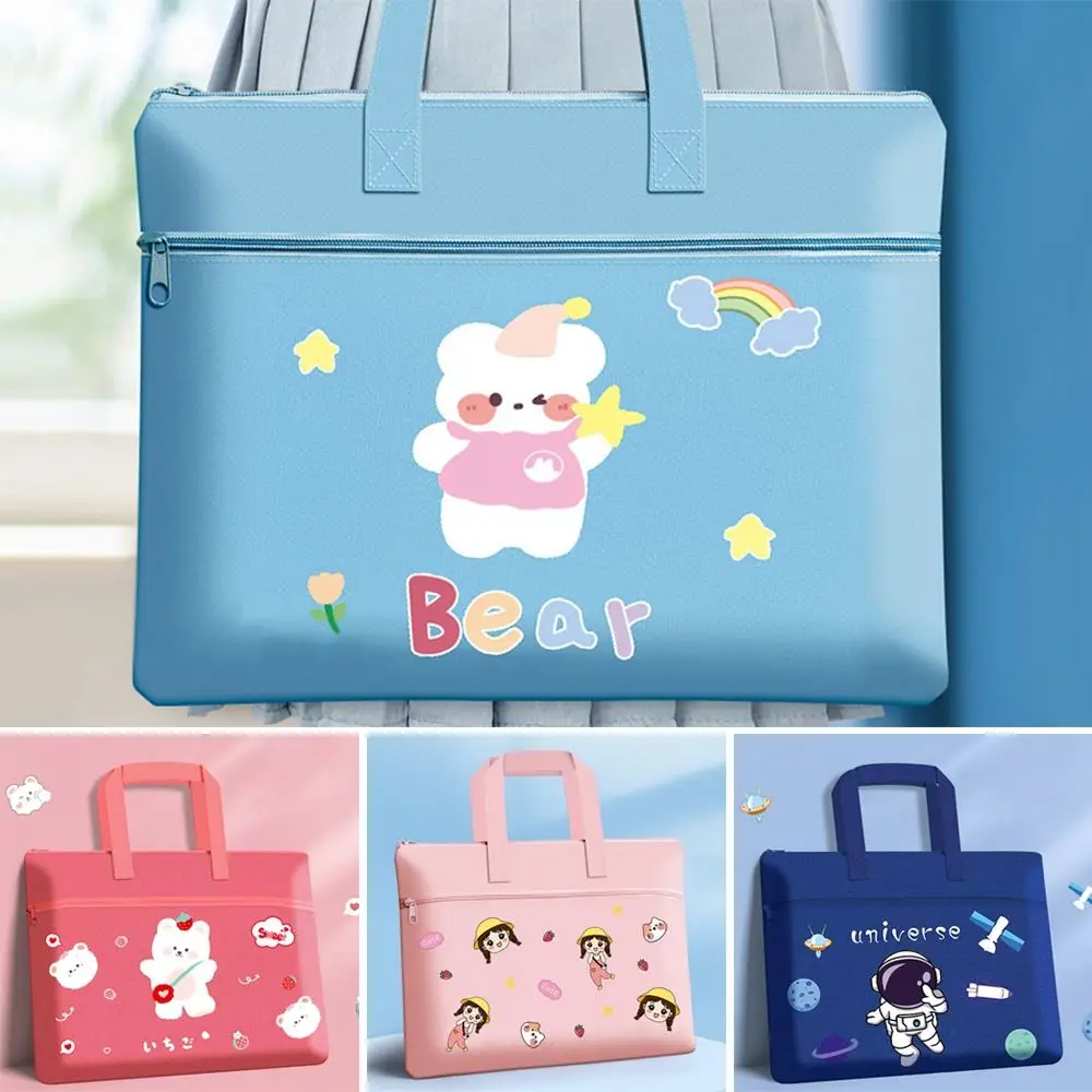 Cartoon Print Tote School Bag Multifunction Large-capacity Oxford File Bag Zipper Art Storage Bag Tutorial Bag