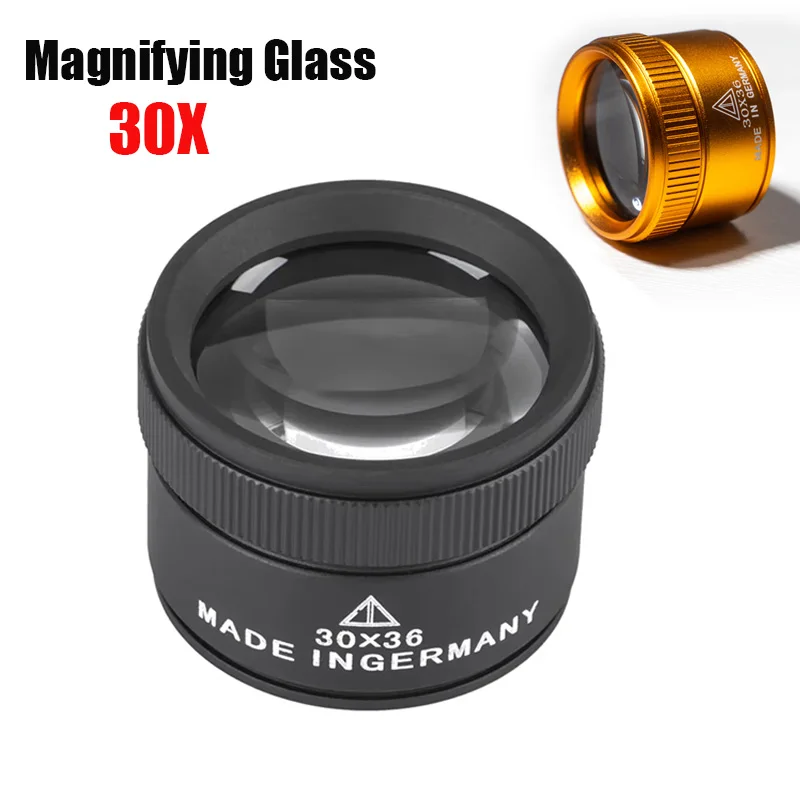 30X 36mm Magnifying Glass K9 Optical Lens Monocle For Watch Jewelry Coin Stamps Precision Work Inspection Loupe Tool Black
