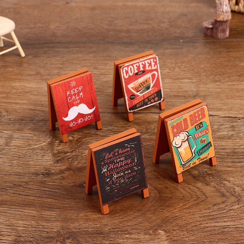 

1Pcs Vintage Miniature Shop Decorative Notice Board 1:12 Dollhouse Furniture Toys for Cafe Beer Dessert House Advertising Sign