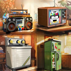 Building Blocks Retro TV Refrigerator Nostalgic Objects Home Appliances Assembly Bricks Toy Decoration Children Christmas Gift